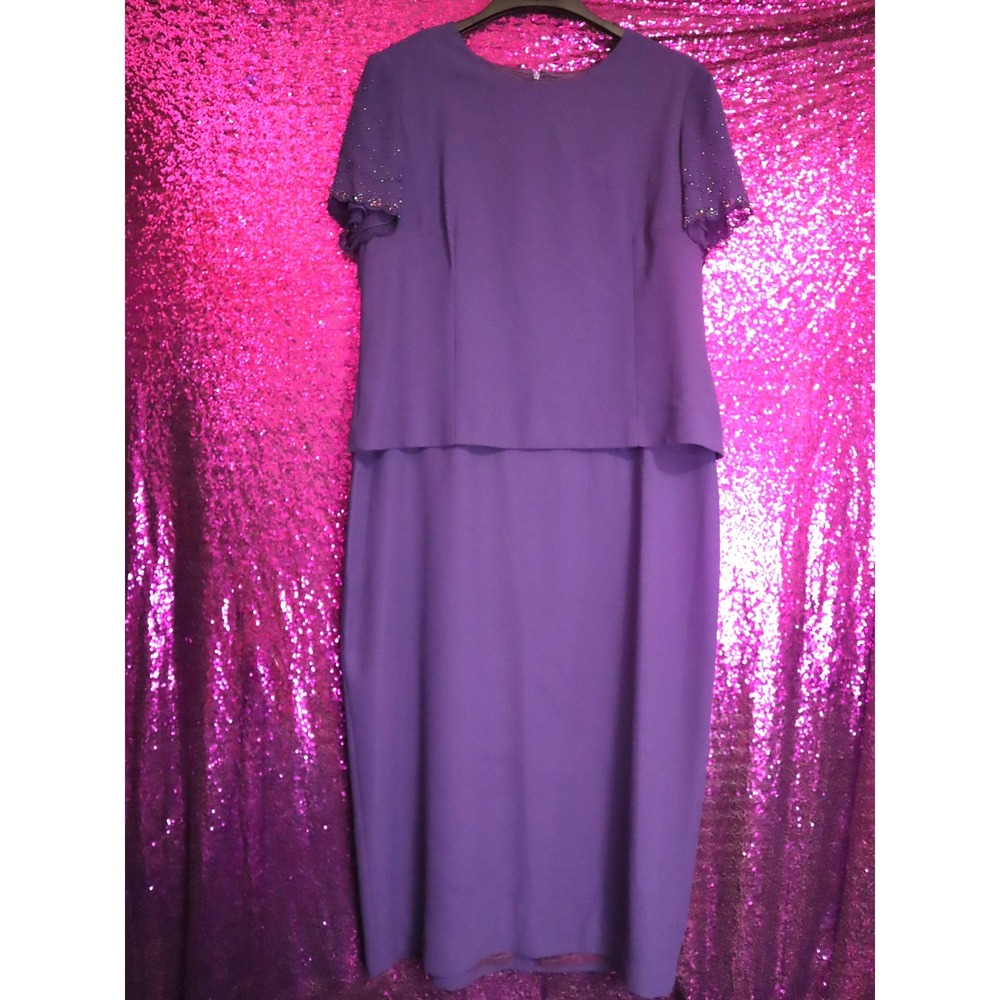 Amethyst Purple 14 Talbots Women Vintage 90s Beaded Crepe Dress Formal Mature
